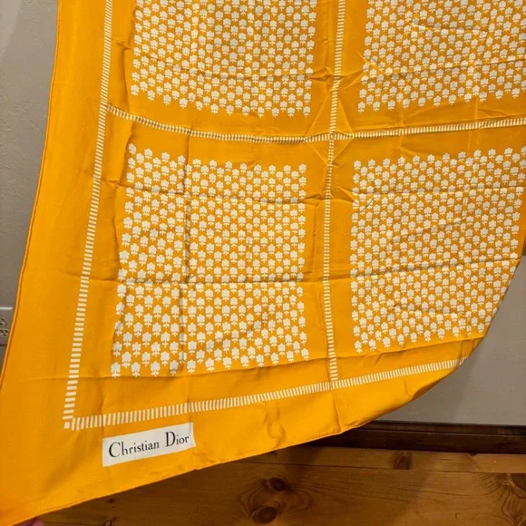 CHRISTIAN DIOR Rare Vintage Christian Dior Golden Silk Scarf 32” Paris Made - Picture 6 of 9